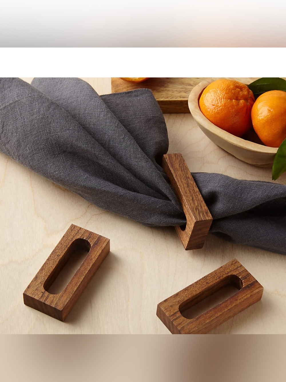 Crate&Barrel Walnut Rectangular Wood Napkin Rings ( Set of 6 )